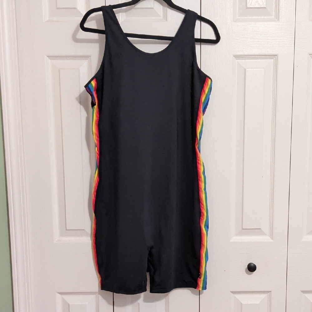 Black Swimsuit with Rainbow Stripes